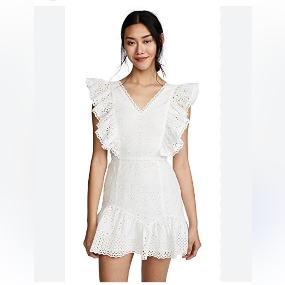 LoveShackFancy Alanis Eyelet White Ruffle Broderie Anglaise Mini Dress Size 6